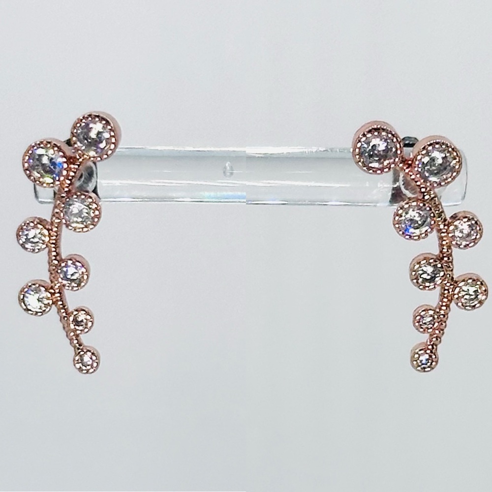 Amanda Blu Ear Crawler Vine Earrings Clear Crystals Gold Tone Studs 1”
